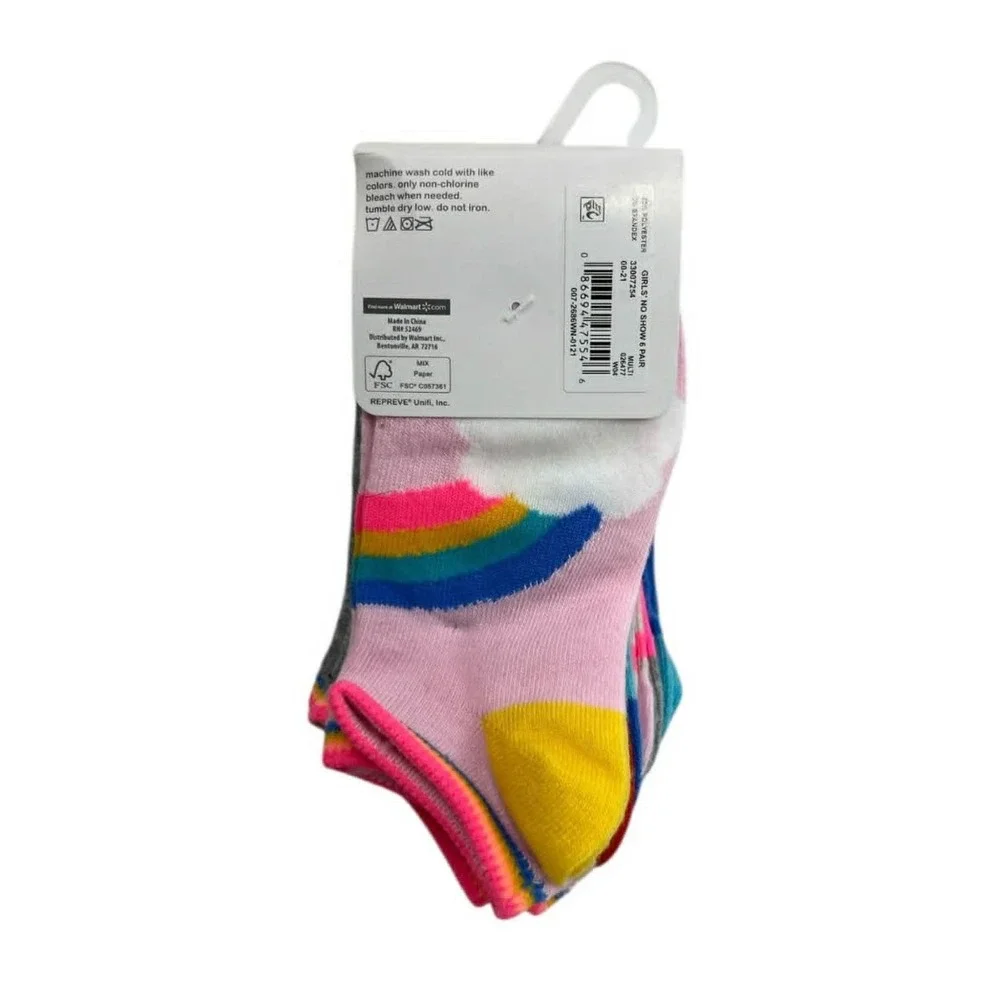 Wonder Nation Girls Colorful 6‎ pk No Show Socks Kids 10.5-4